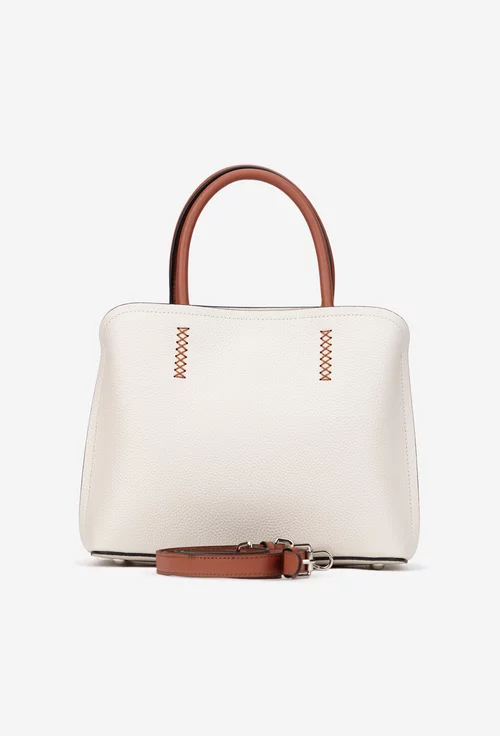 Geanta dama din piele texturata bej deschis cu barete maro