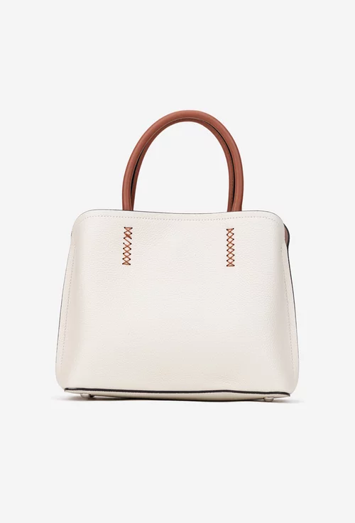 Geanta dama din piele texturata bej deschis cu barete maro