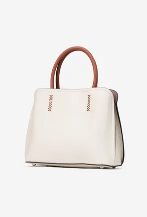 Geanta dama din piele texturata bej deschis cu barete maro