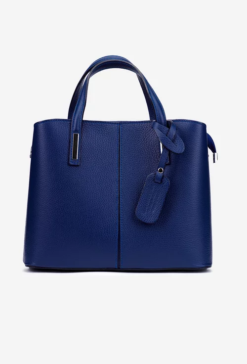 Geanta dama din piele texturata bleumarin