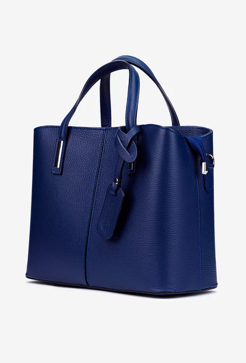 Geanta dama din piele texturata bleumarin