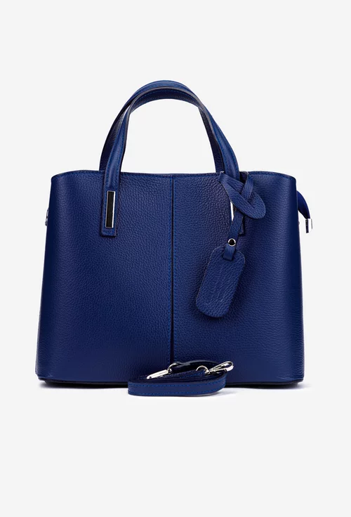 Geanta dama din piele texturata bleumarin