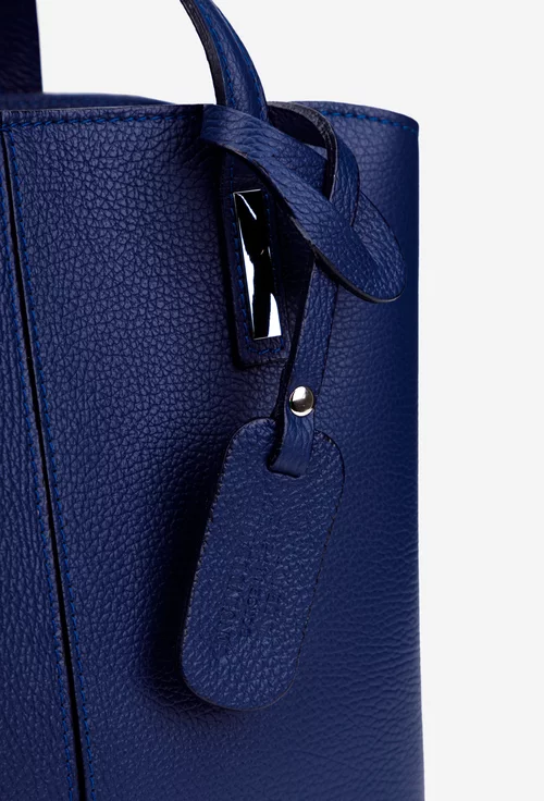 Geanta dama din piele texturata bleumarin