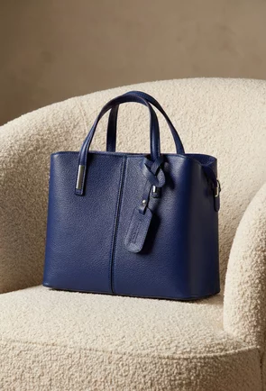 Geanta dama din piele texturata bleumarin