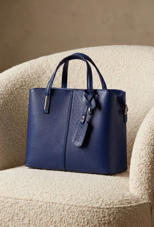 Geanta dama din piele texturata bleumarin