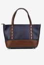 Geanta dama din piele texturata bleumarin cu maro