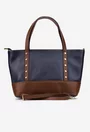 Geanta dama din piele texturata bleumarin cu maro