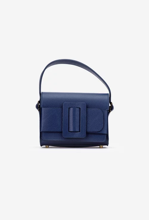 Geanta dama din piele texturata bleumarin cu ornament