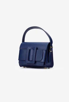 Geanta dama din piele texturata bleumarin cu ornament