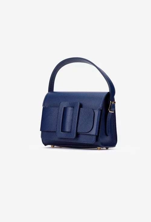 Geanta dama din piele texturata bleumarin cu ornament