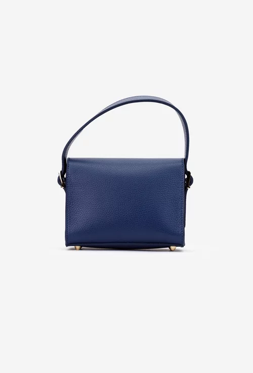 Geanta dama din piele texturata bleumarin cu ornament