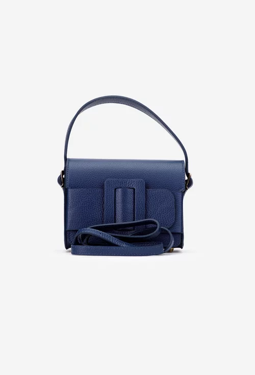 Geanta dama din piele texturata bleumarin cu ornament