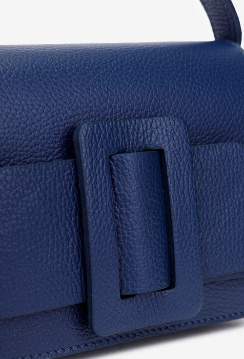 Geanta dama din piele texturata bleumarin cu ornament