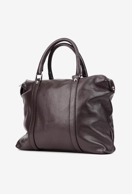 Geanta dama din piele texturata maro inchis