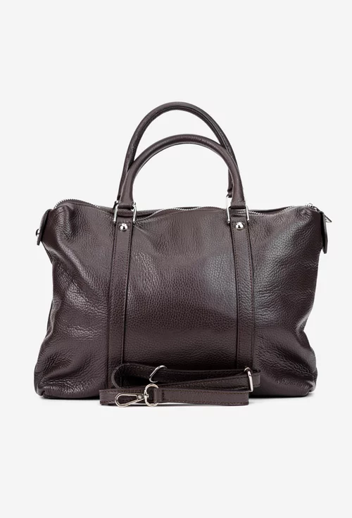 Geanta dama din piele texturata maro inchis