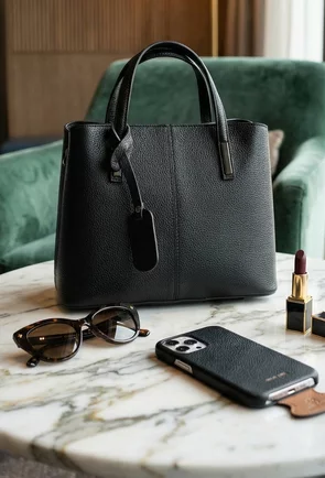 Geanta dama din piele texturata neagra