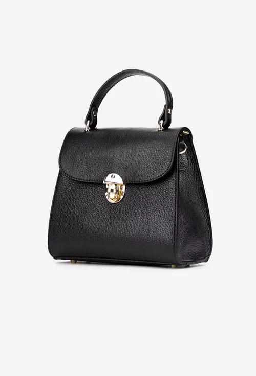 Geanta dama din piele texturata neagra