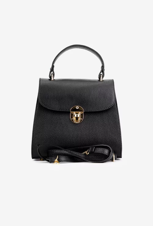 Geanta dama din piele texturata neagra