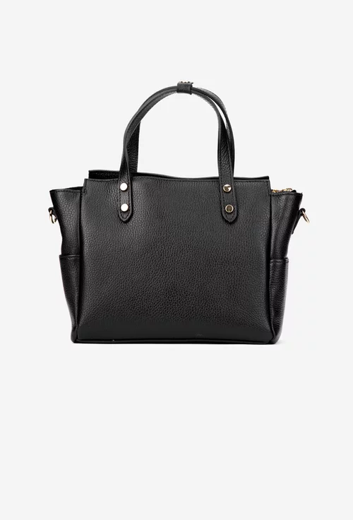 Geanta dama din piele texturata neagra