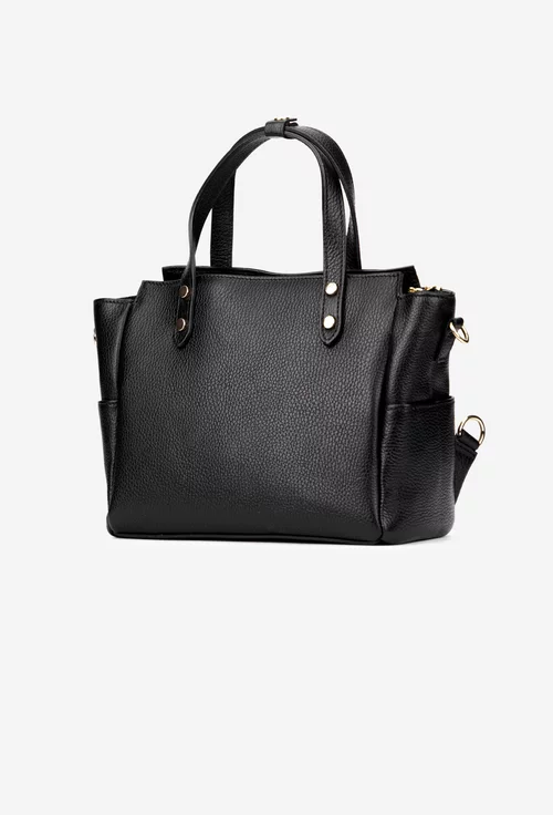 Geanta dama din piele texturata neagra