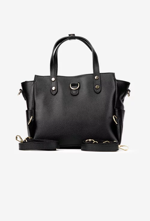 Geanta dama din piele texturata neagra