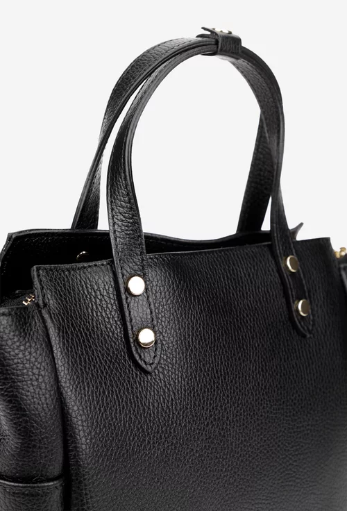 Geanta dama din piele texturata neagra