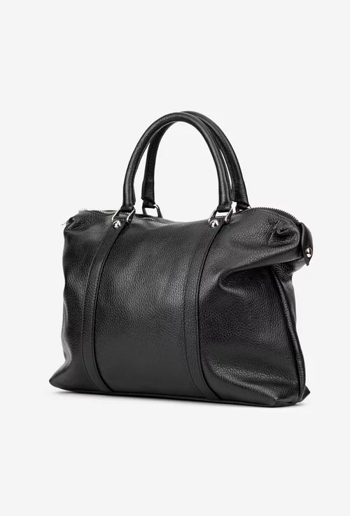 Geanta dama din piele texturata neagra
