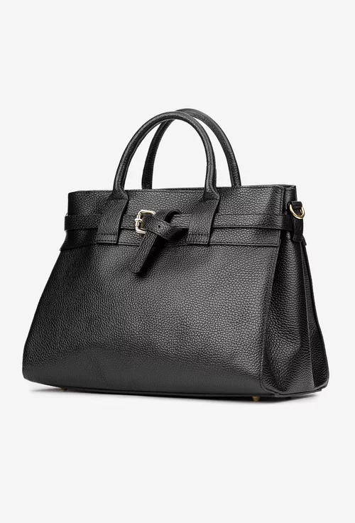 Geanta dama din piele texturata neagra