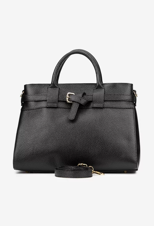 Geanta dama din piele texturata neagra