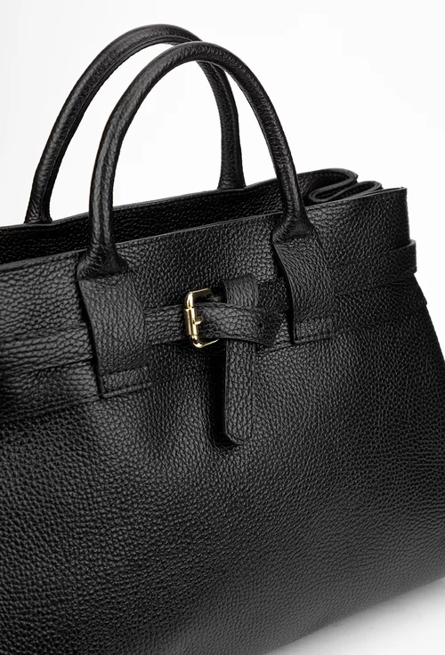 Geanta dama din piele texturata neagra