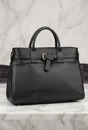 Geanta dama din piele texturata neagra