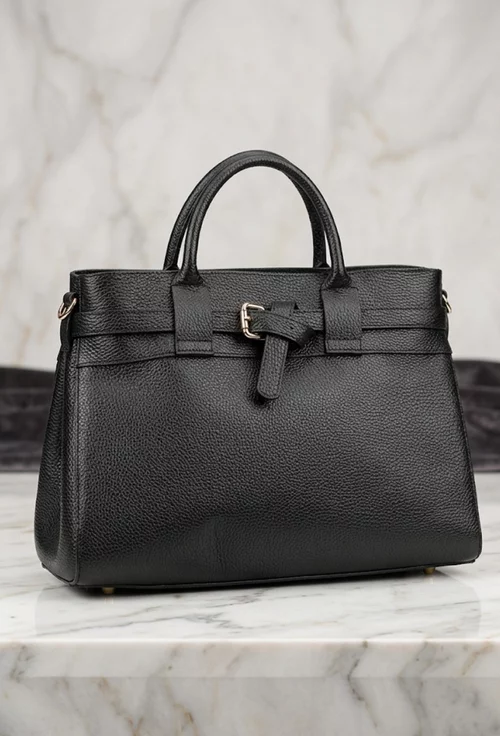 Geanta dama din piele texturata neagra