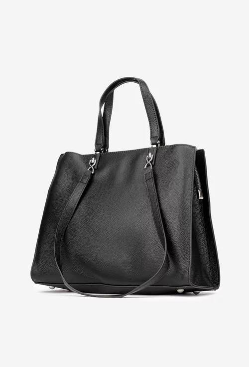 Geanta dama din piele texturata neagra