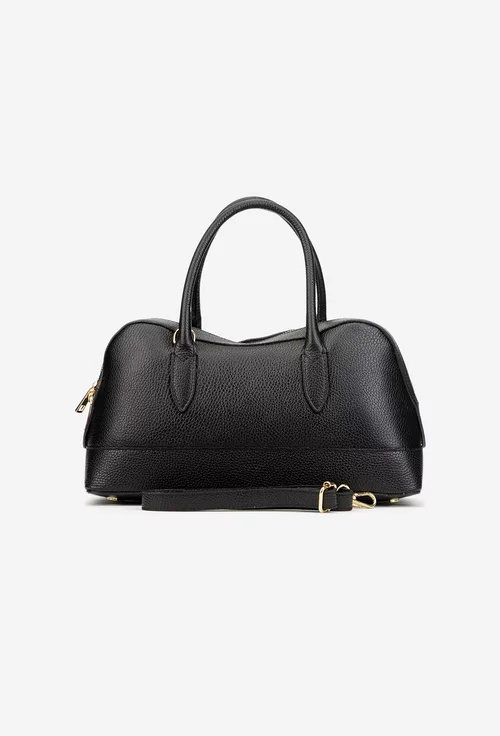 Geanta dama din piele texturata neagra
