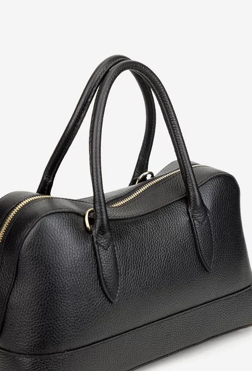 Geanta dama din piele texturata neagra