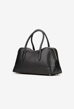 Geanta dama din piele texturata neagra