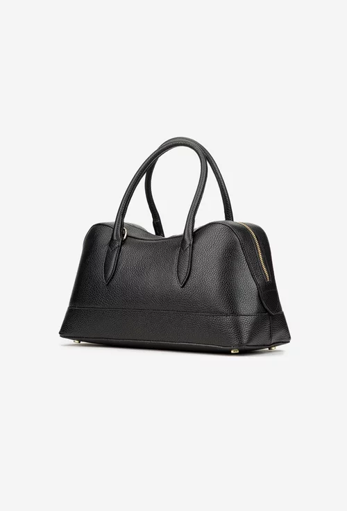 Geanta dama din piele texturata neagra
