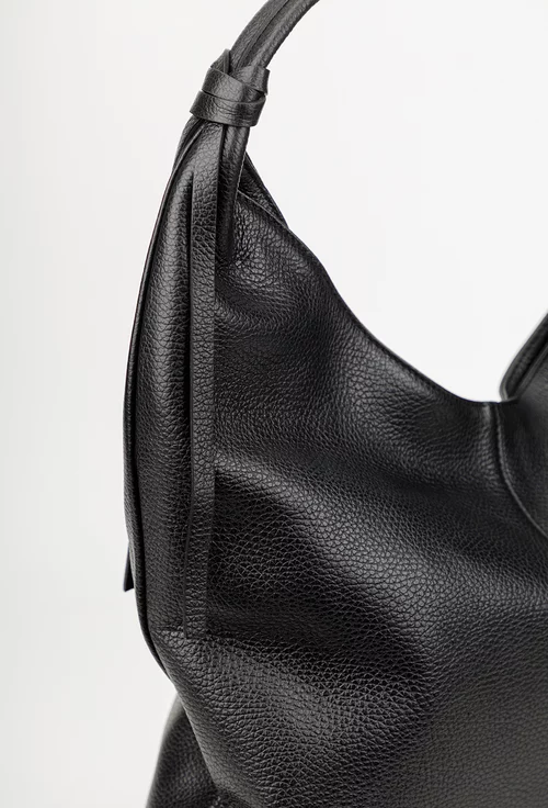 Geanta dama din piele texturata neagra