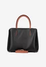 Geanta dama din piele texturata neagra cu barete maro