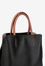 Geanta dama din piele texturata neagra cu barete maro