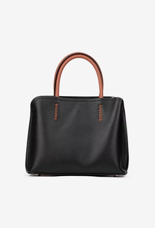 Geanta dama din piele texturata neagra cu barete maro