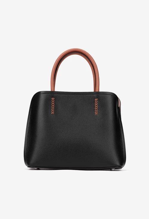 Geanta dama din piele texturata neagra cu barete maro