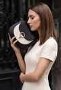 Geanta dama din piele texturata neagra cu bej