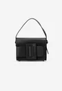 Geanta dama din piele texturata neagra cu ornament