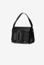 Geanta dama din piele texturata neagra cu ornament