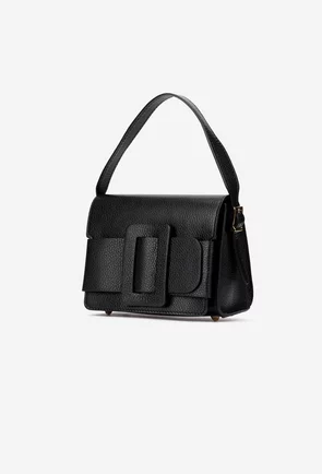 Geanta dama din piele texturata neagra cu ornament