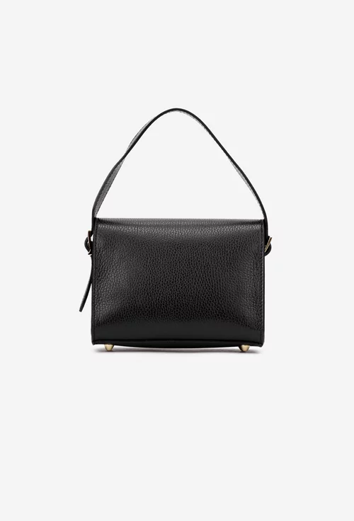 Geanta dama din piele texturata neagra cu ornament