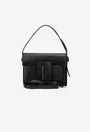 Geanta dama din piele texturata neagra cu ornament