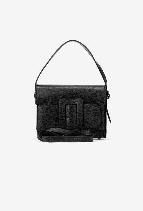 Geanta dama din piele texturata neagra cu ornament