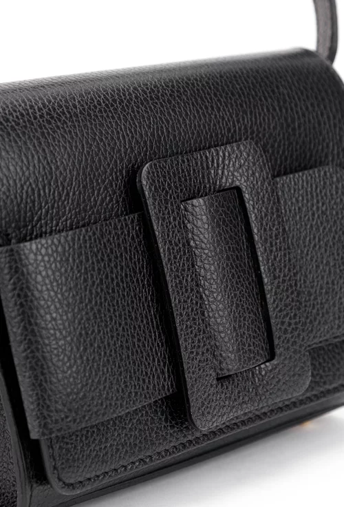 Geanta dama din piele texturata neagra cu ornament